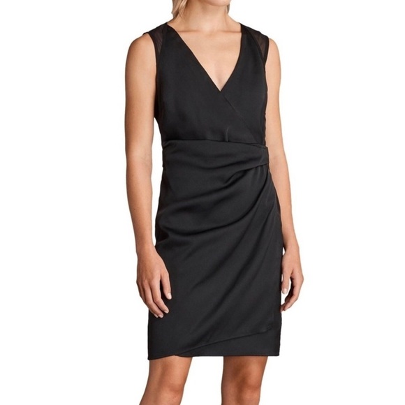 All Saints Women's Black Anika Dress Wrap Style Above Knee Evening - Picture 2 of 10